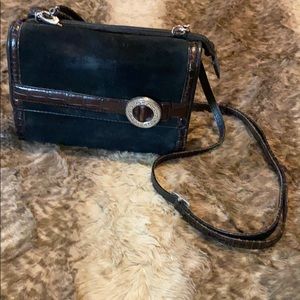 Brighton black suede & faux alligator mini bag